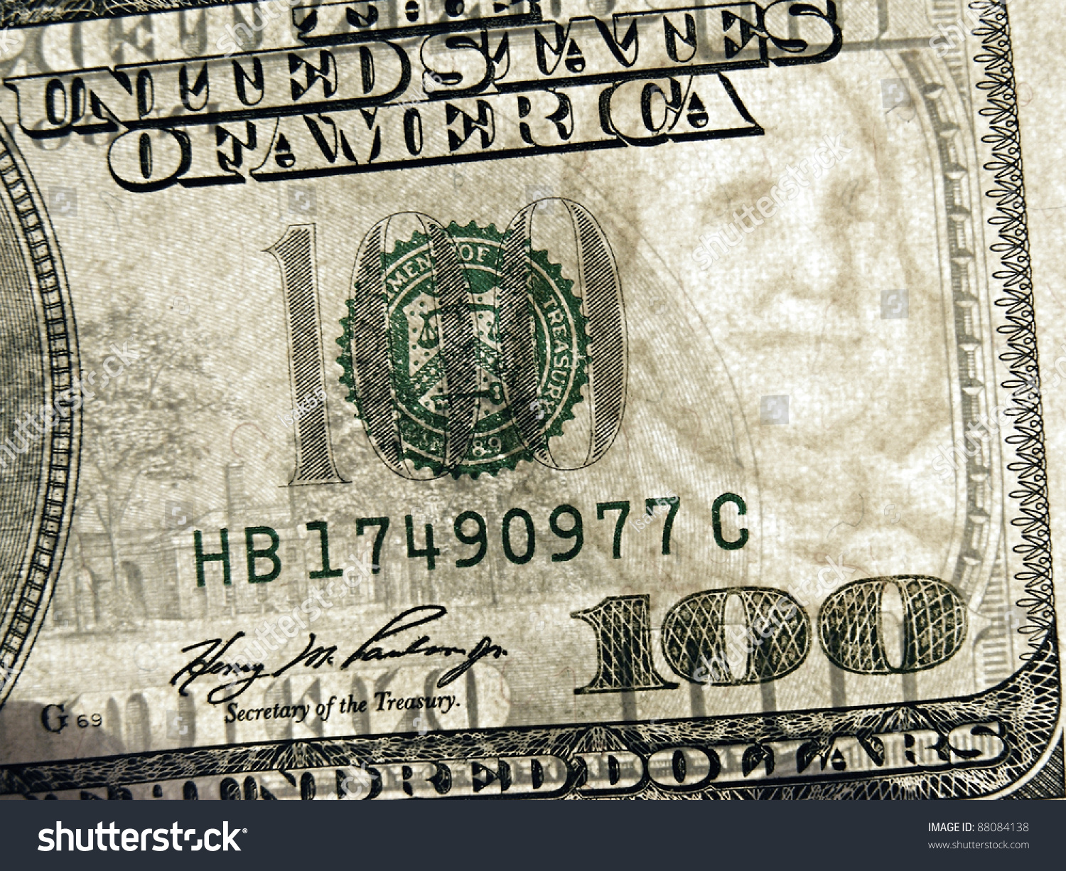 Watermark On $100 Banknote Stock Photo 88084138 : Shutterstock