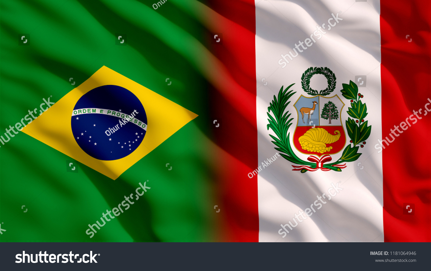 Waving Brasil Peru Flag Stock Illustration 1181064946