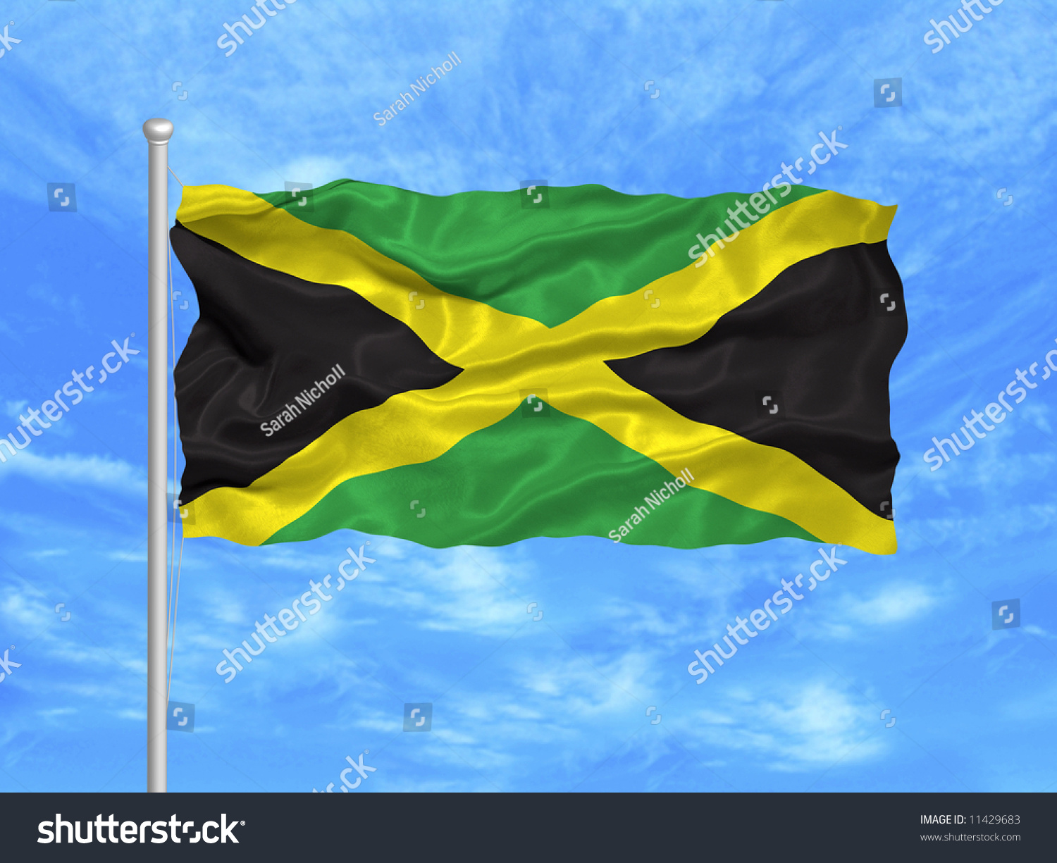 Waving Jamaican Flag On Blue Sky Stock Illustration 11429683 - Shutterstock