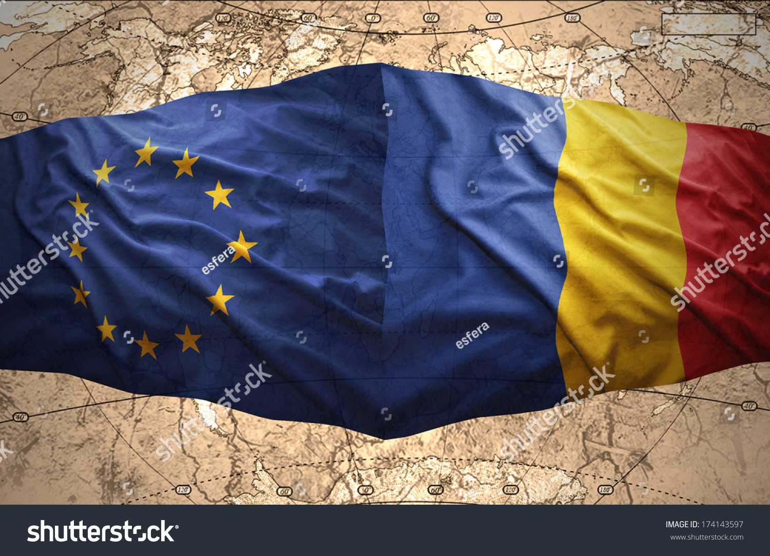 Waving Romanian European Union Flags Political 库存插图 174143597 ...