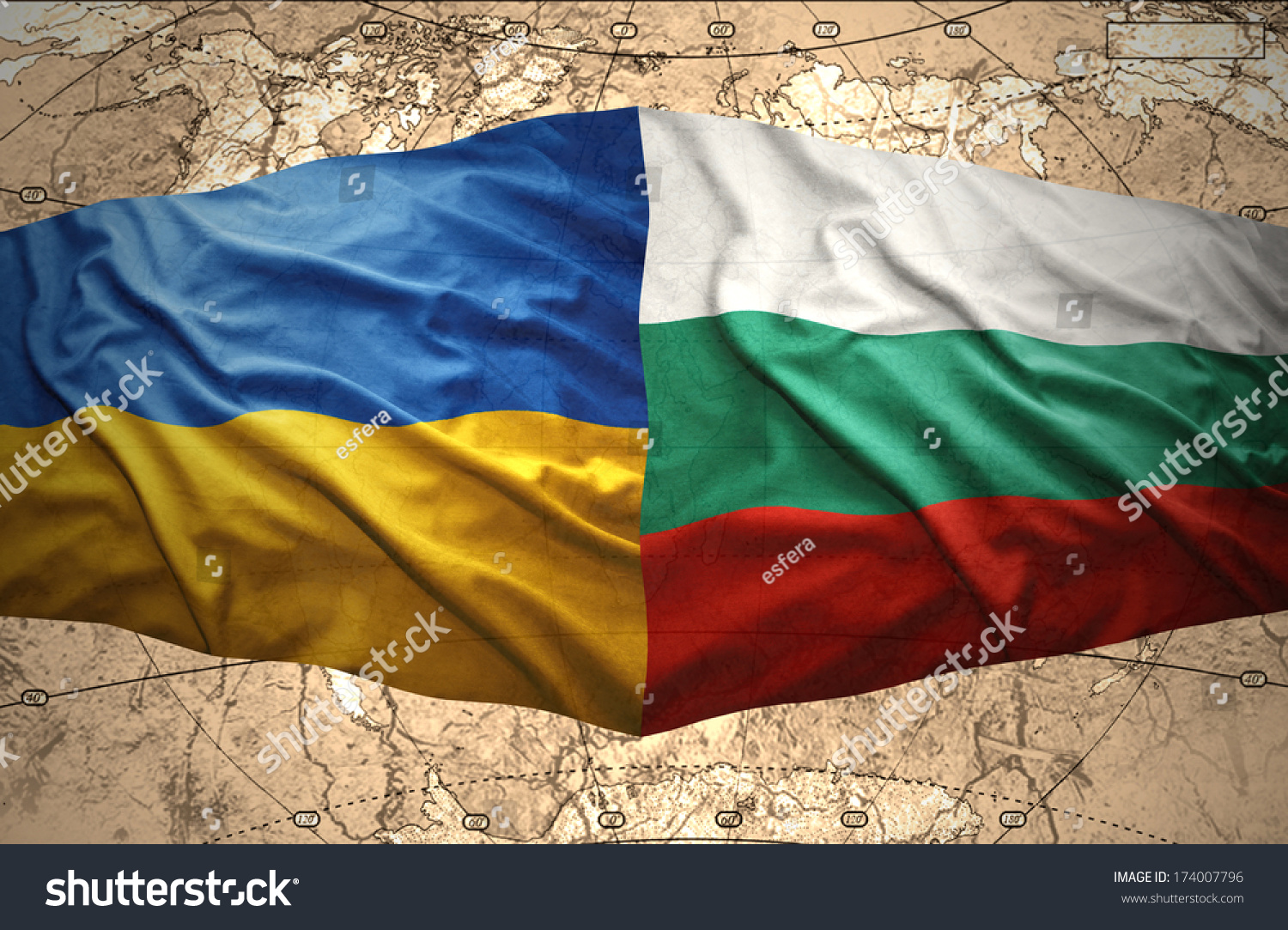 Waving Ukrainian Bulgarian Flags Political Map: ภาพประกอบสต็อก ...