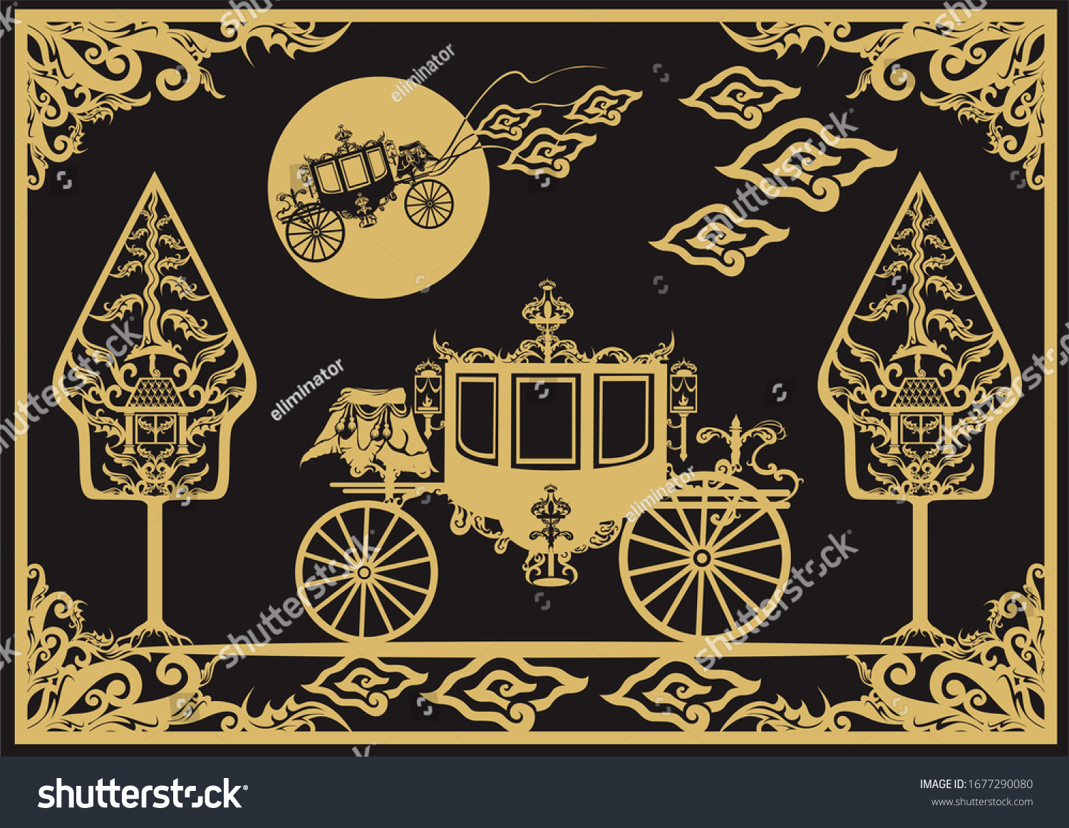 Wayang Kereta Kencana Illustration Perfect Decoration Stock 