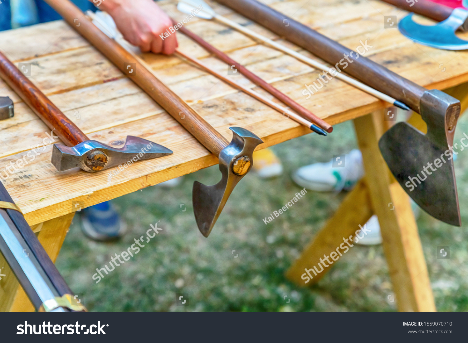 Weapons Collection Medieval Warrior Battle Ax Stock Photo 1559070710