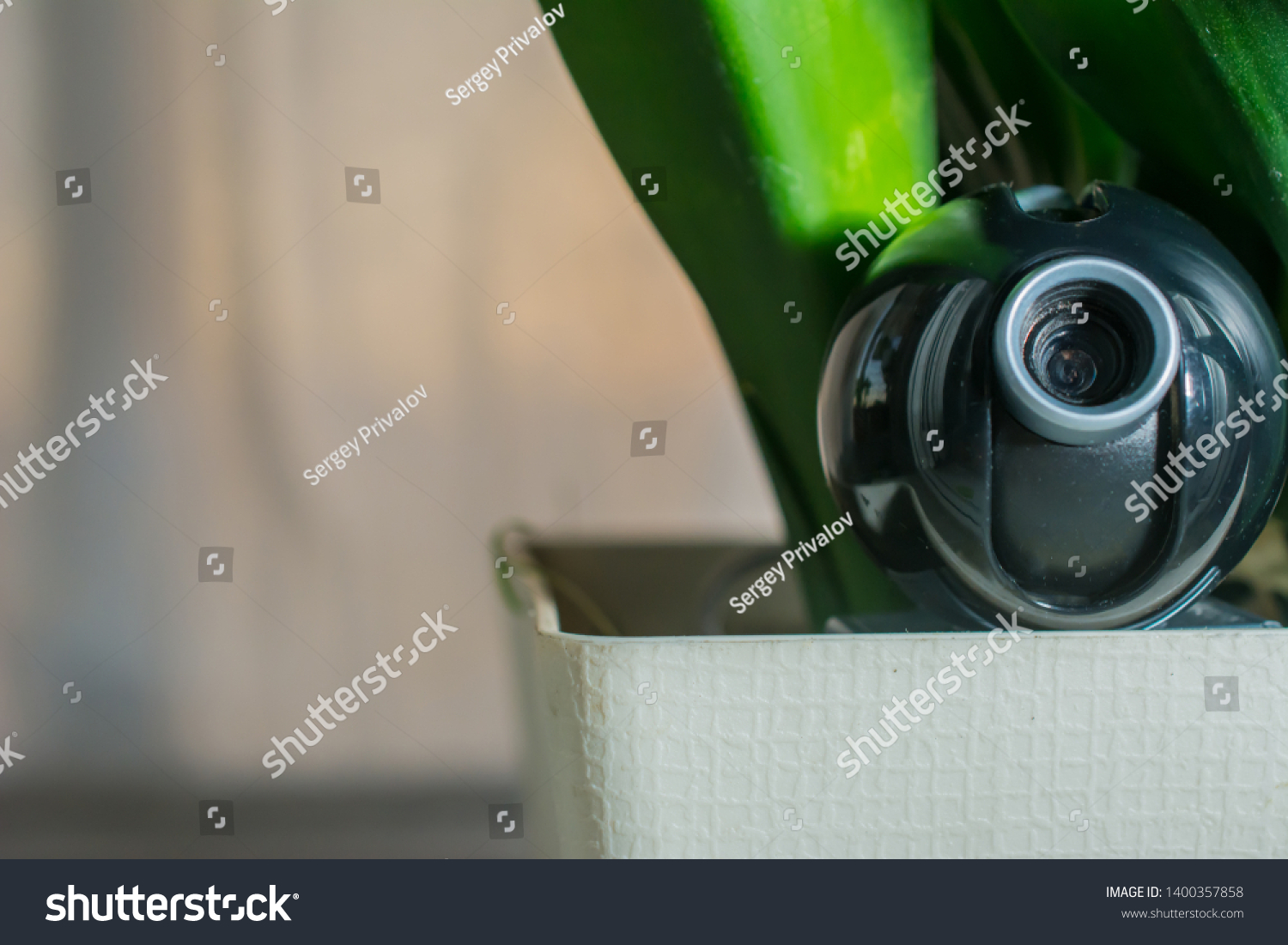 Webcam Hidden Flower Pot Covert Surveillance Stock Photo 1400357858