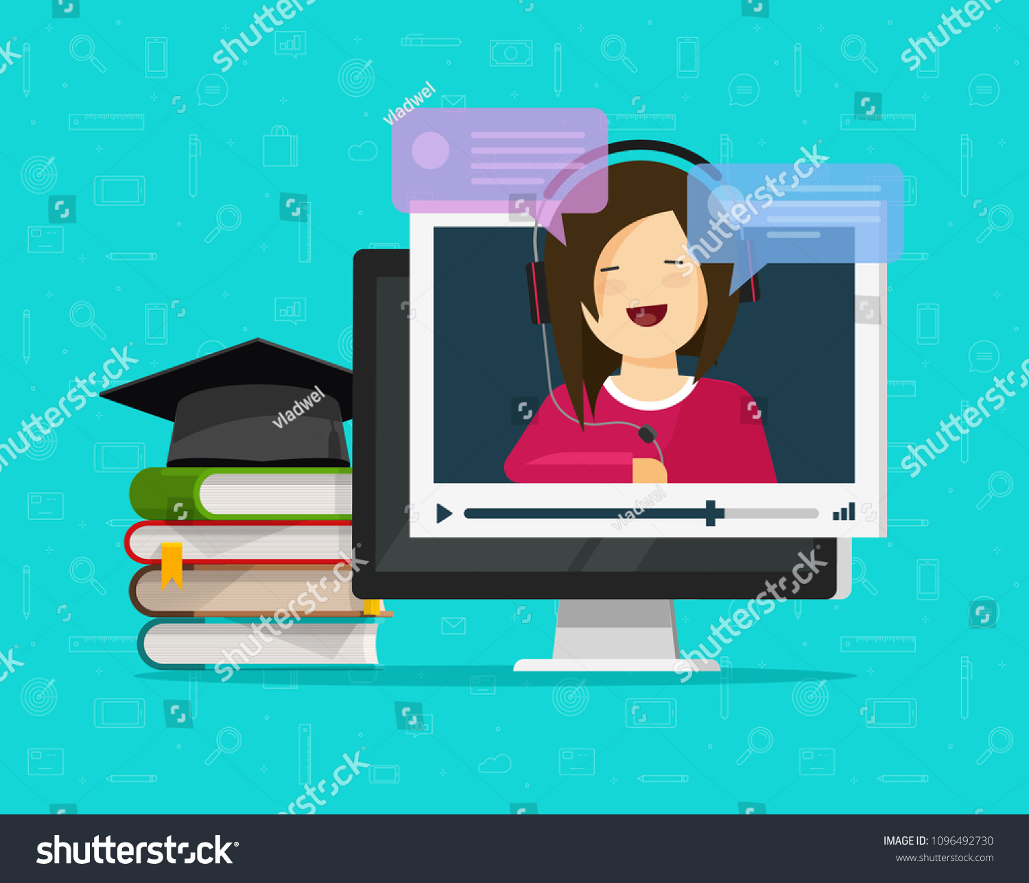 Webinar Illustration Flat Cartoon Computer Watching Stock Illustration ...