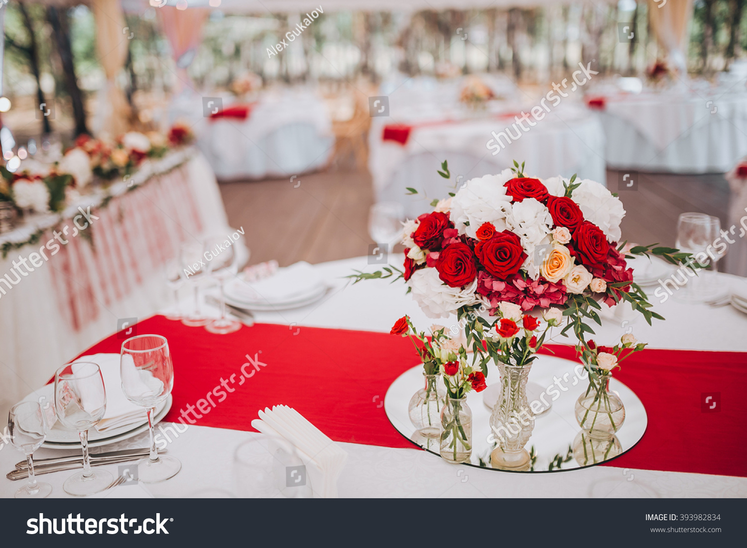 Wedding Banquet Flowers Composition Red White Stock Photo Edit