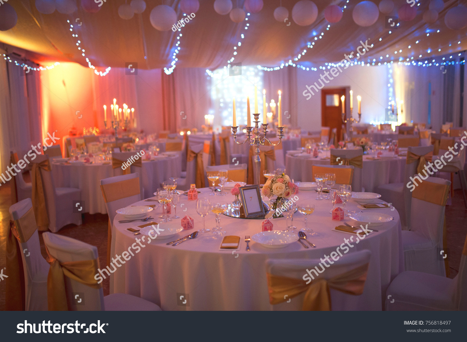 Wedding Celebration Hotel Restaurant Hall Interior Stock Photo