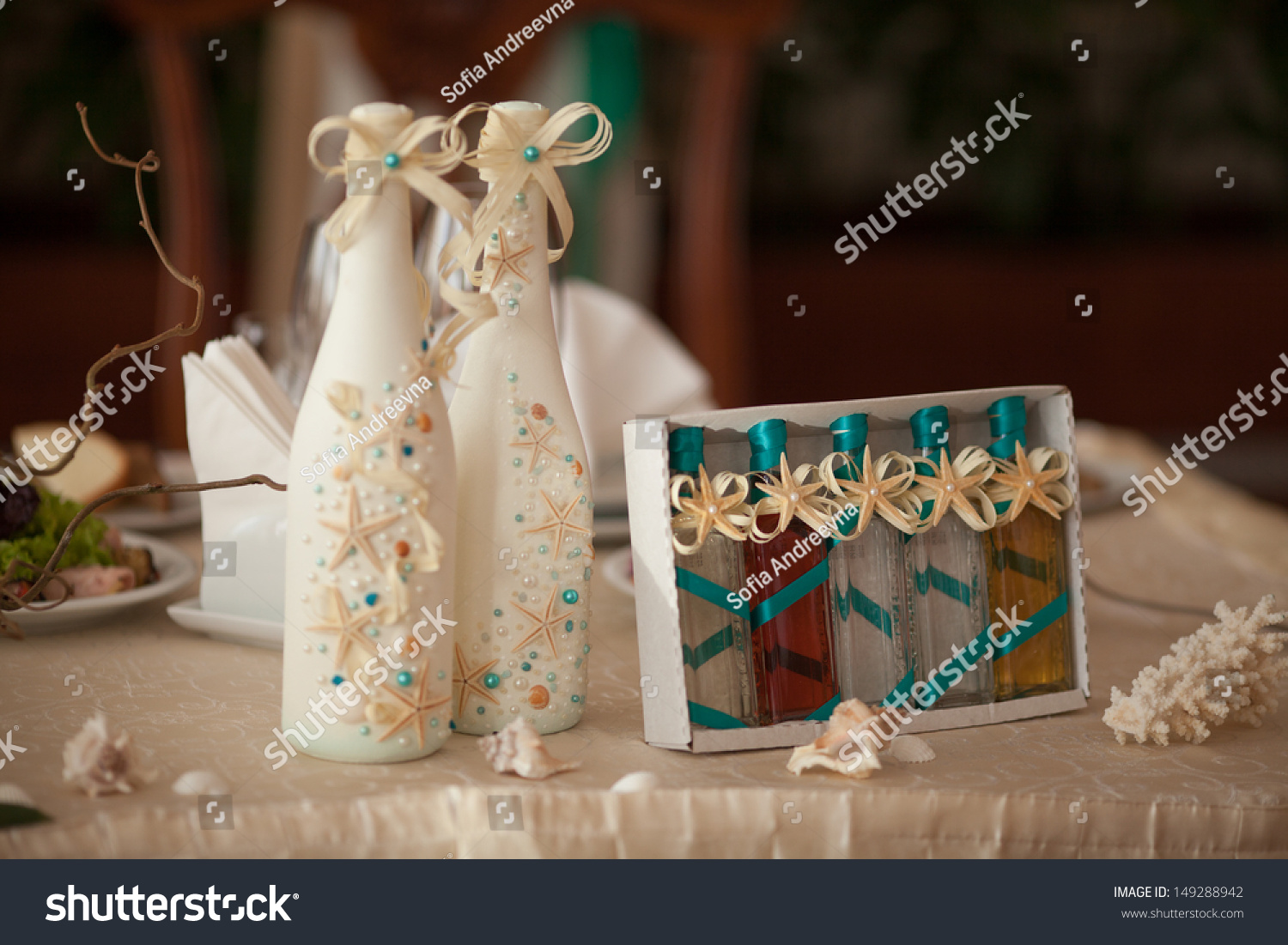 Wedding Champagne Decoration Seashells Starfish Royal Stock Photo