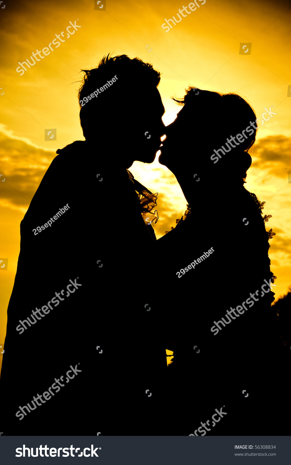 Wedding Couple Kiss Silhouette. Stock Photo 56308834 : Shutterstock