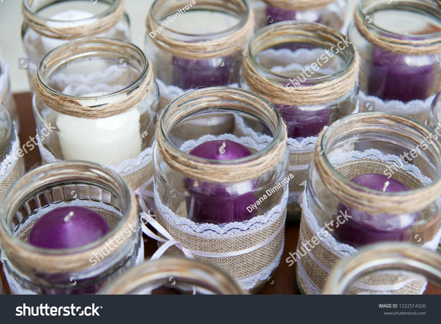 Wedding Decoration Candles Glass Jars Decorated Stock Photo Edit