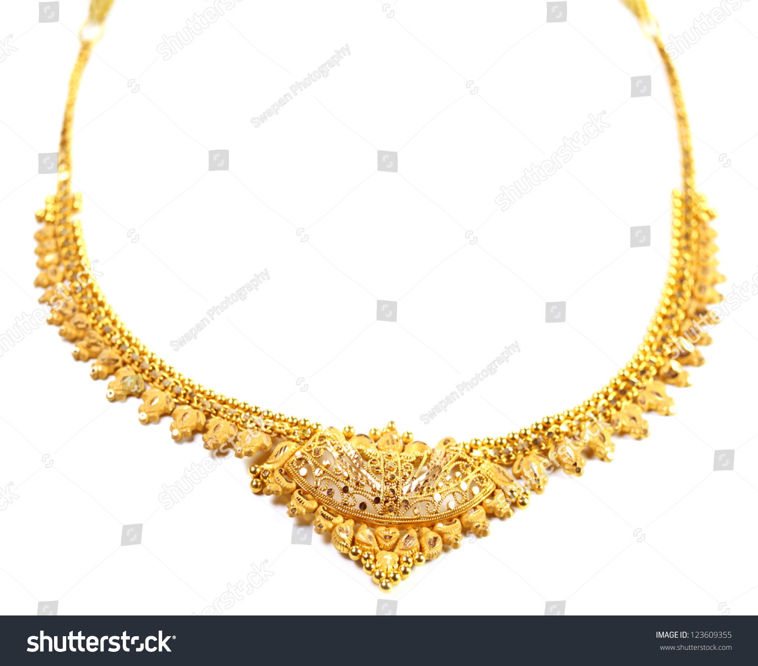 Wedding Gold Necklace Over White Background Stock Photo 123609355 ...