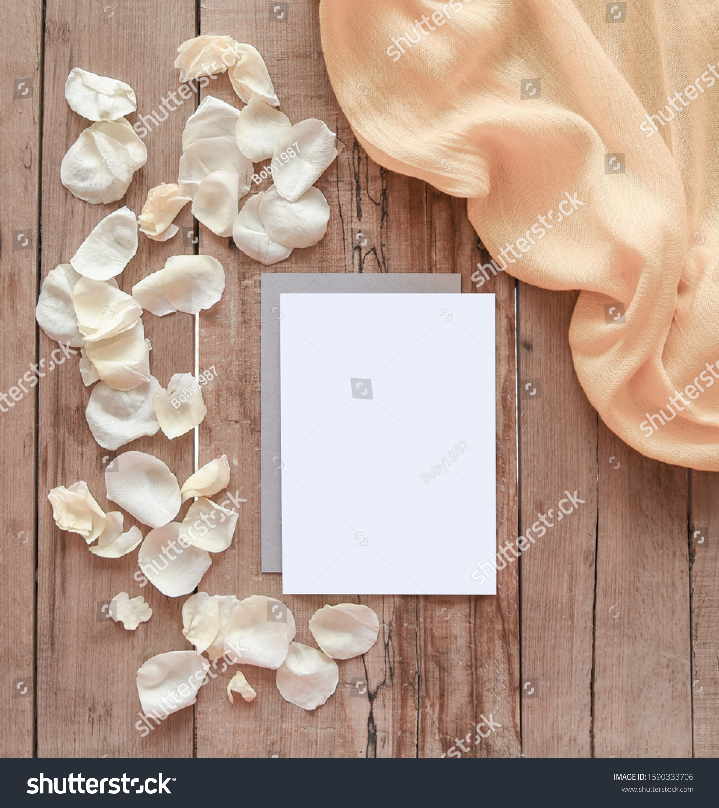 Wedding Mockup Petals Silk Scarf White Stock Photo Edit Now 1590333706