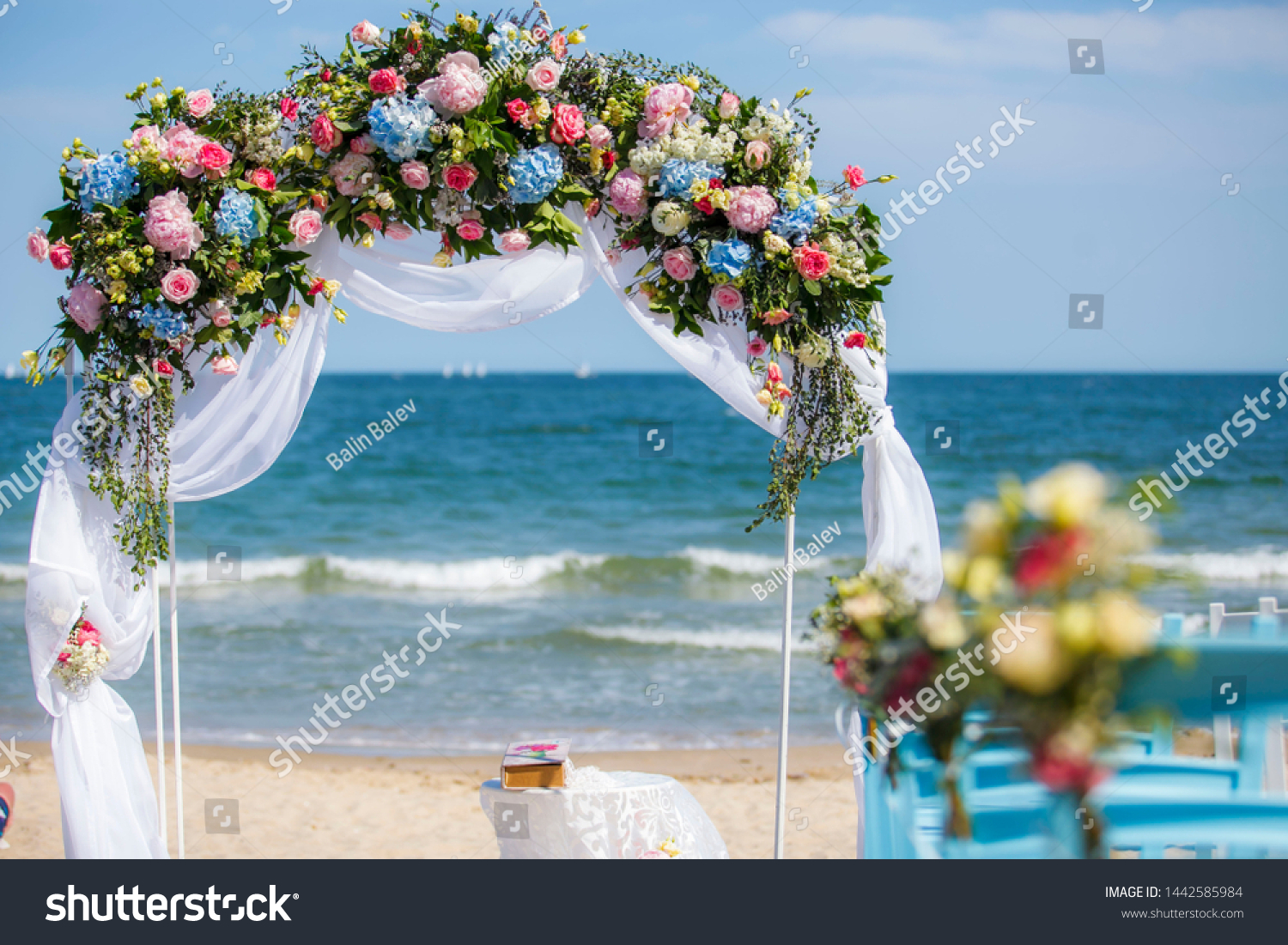 Wedding On Beach Wedding Arch Decorated Stock Photo Edit Now