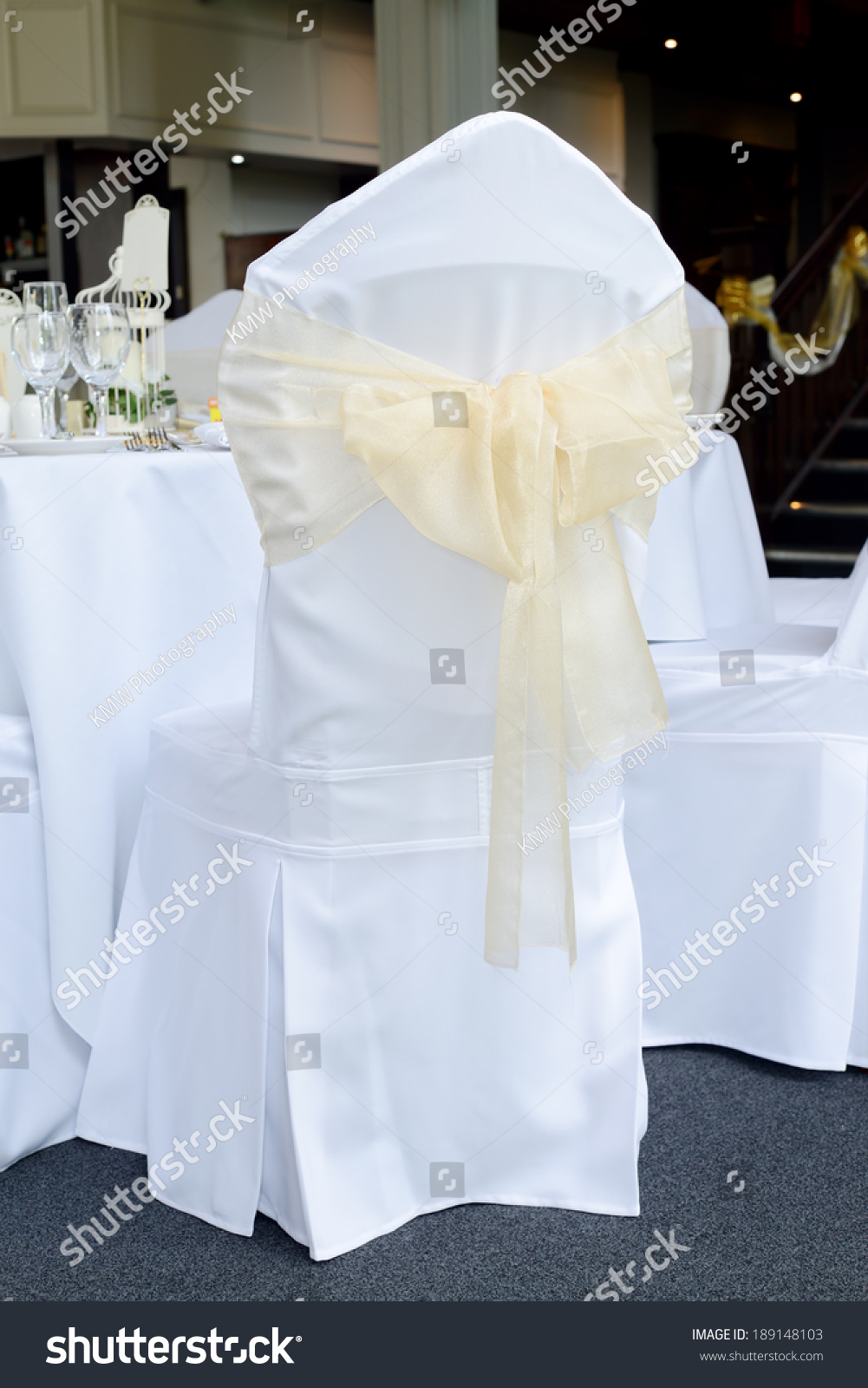 Wedding Reception Chair Cover White Gold Royalty Free Stock Image