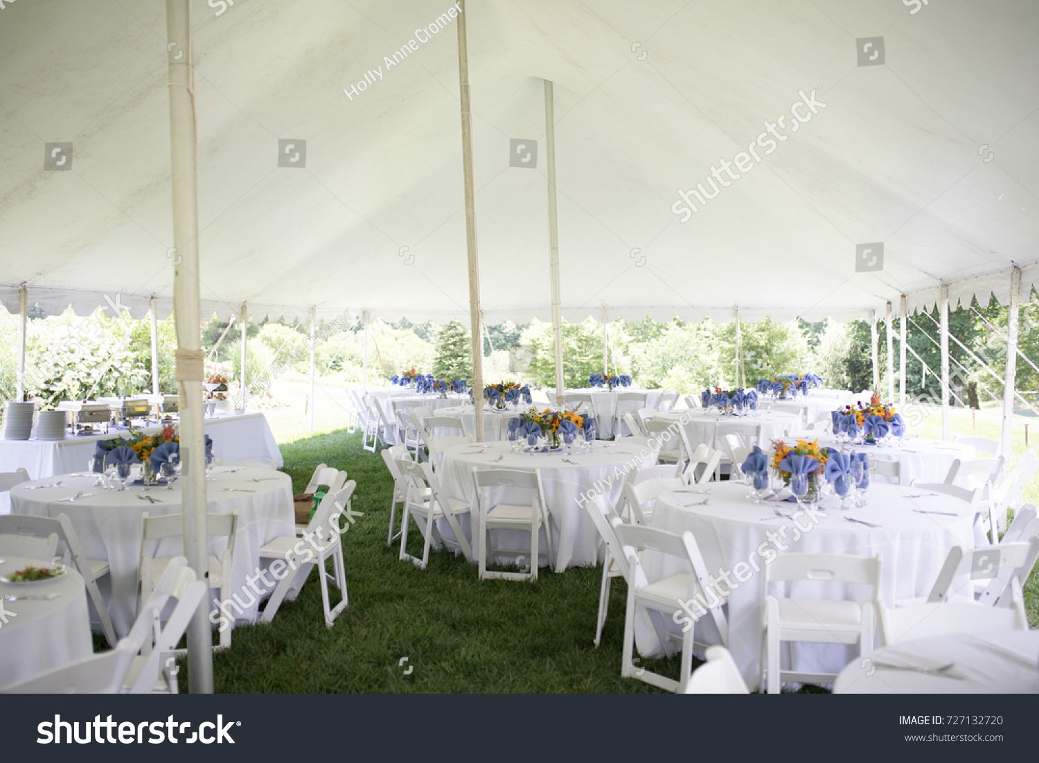 Wedding Reception White Tablecloths Colorful Centerpieces Stock