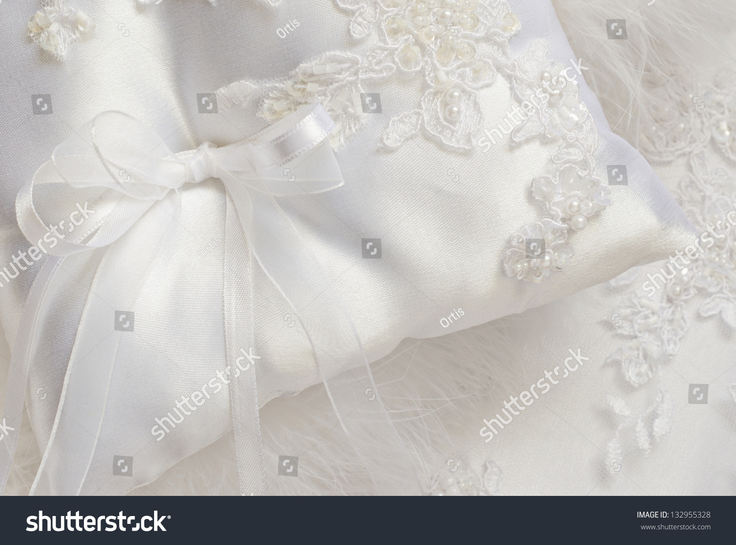 Wedding Satin Pillow On Lace Background Stock Photo 132955328 ...