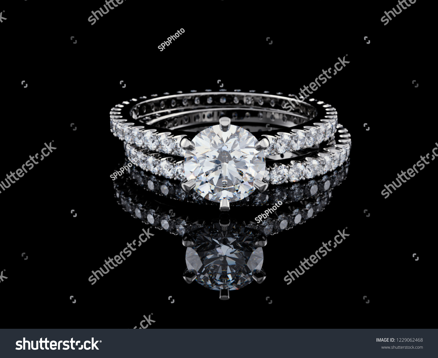 Wedding Set Diamond Engagement Ring Wedding Stock Illustration