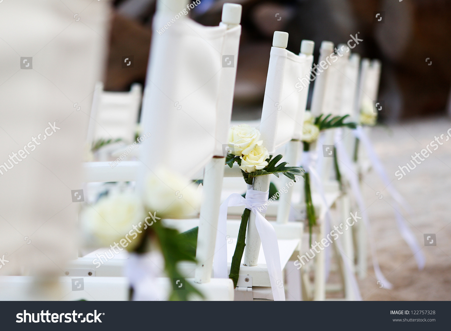 96 544 White Wedding Chairs Images Stock Photos Vectors Shutterstock   Stock Photo Wedding Setup Detail 122757328 