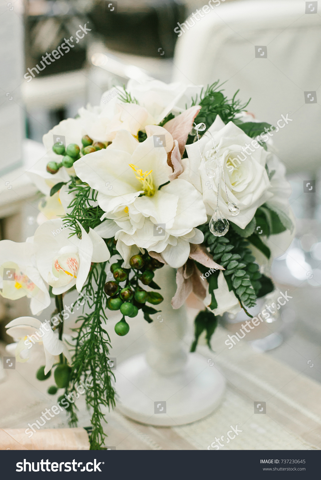 Wedding Table Centerpieces White Floral Composition Stock Photo Edit Now 737230645