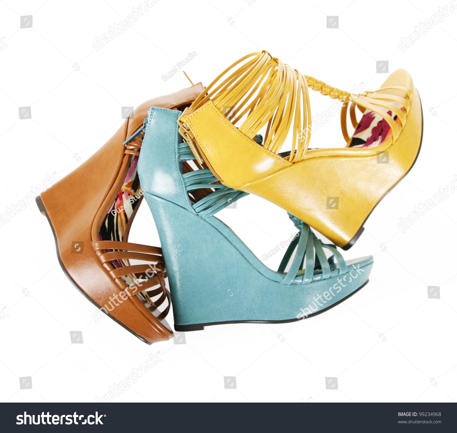 Wedges Shoes Collection Isolated On White Stock Photo 99234968