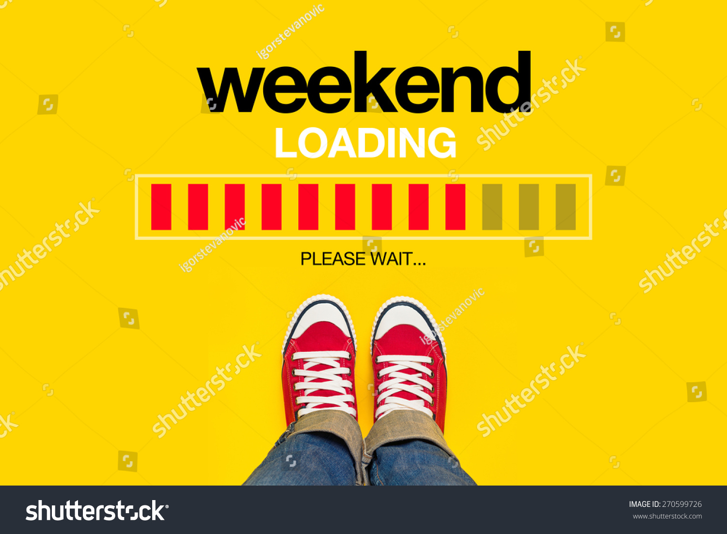 Weekend Loading Content With Young Person Wearing Red Sneakers From ...