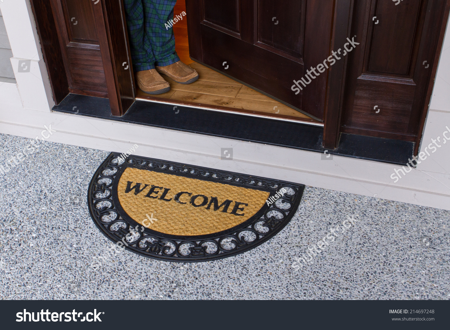 Welcome Door Mat Open Door Person Stock Photo (Edit Now) 214697248 ...