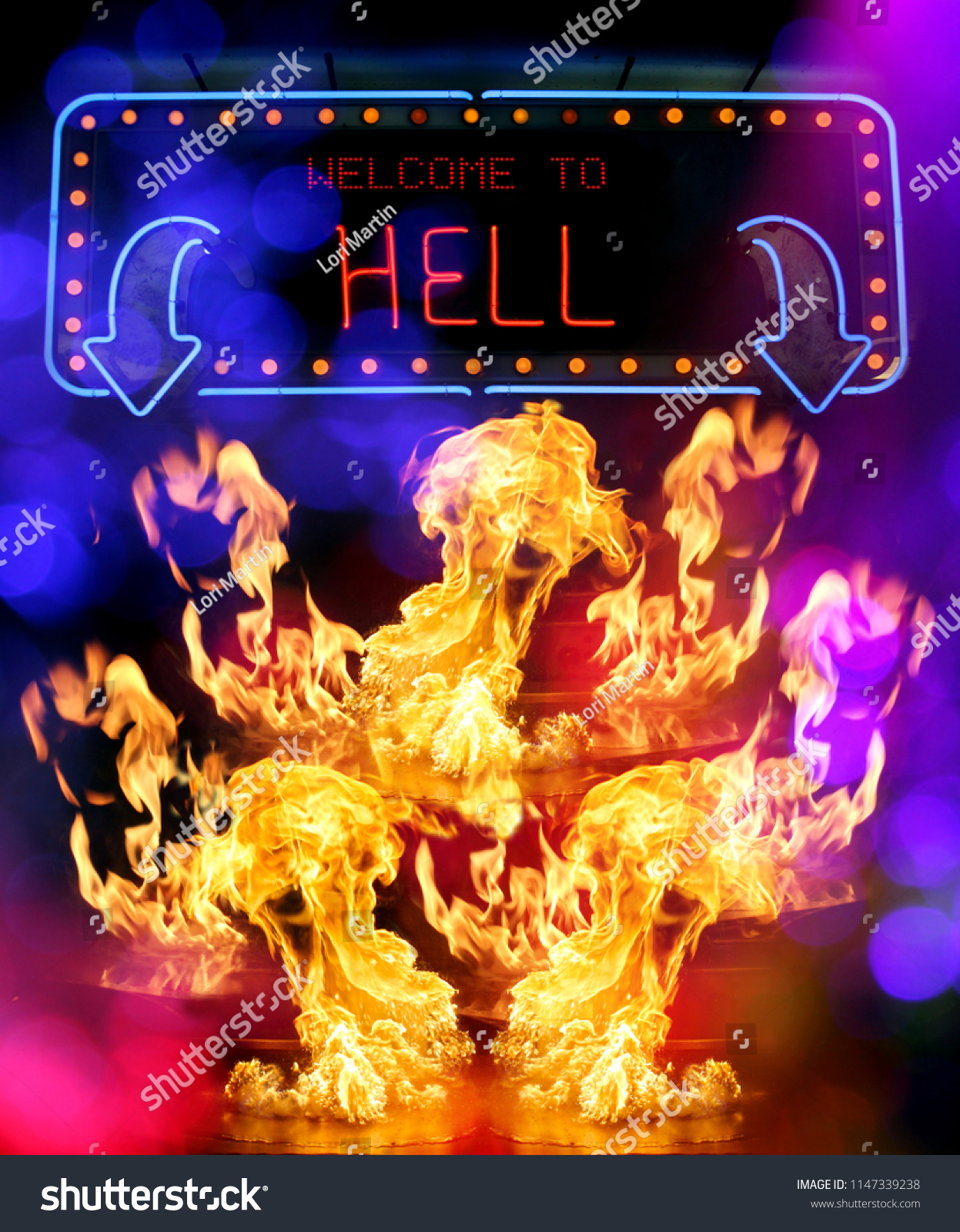 Welcome Hell Neon Sign Flames Stock Photo Edit Now