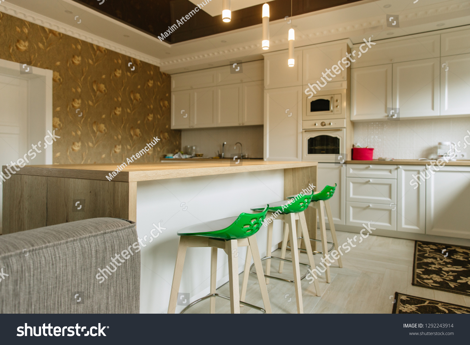 Well Illuminated Kitchen Room Big Long Stock Photo Edit Now 1292243914