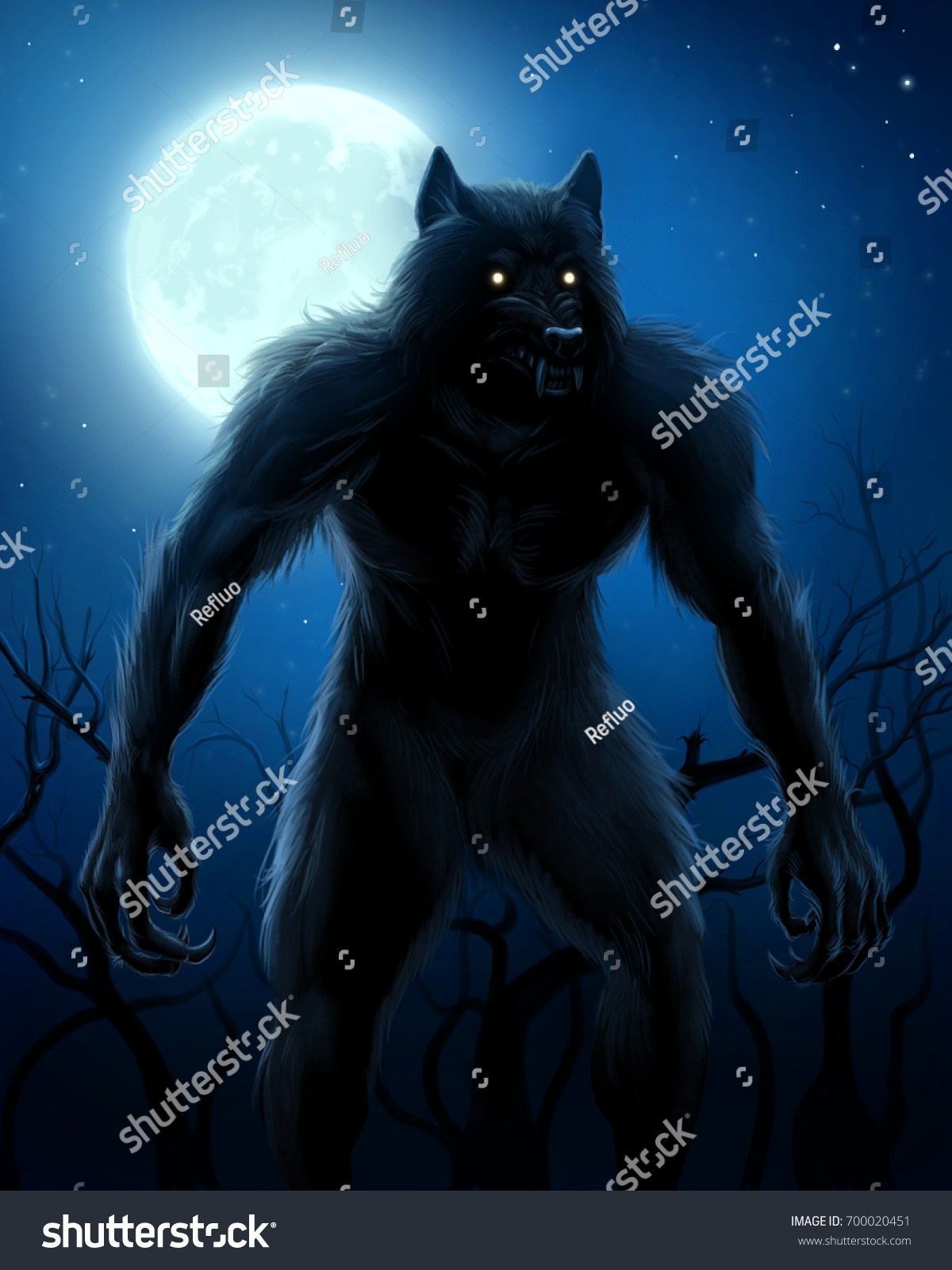 満月の夜の背景にオオカミ人間 デジタル画 のイラスト素材 満月の夜の背景にオオカミ人間 デジタル画 のイラスト素材