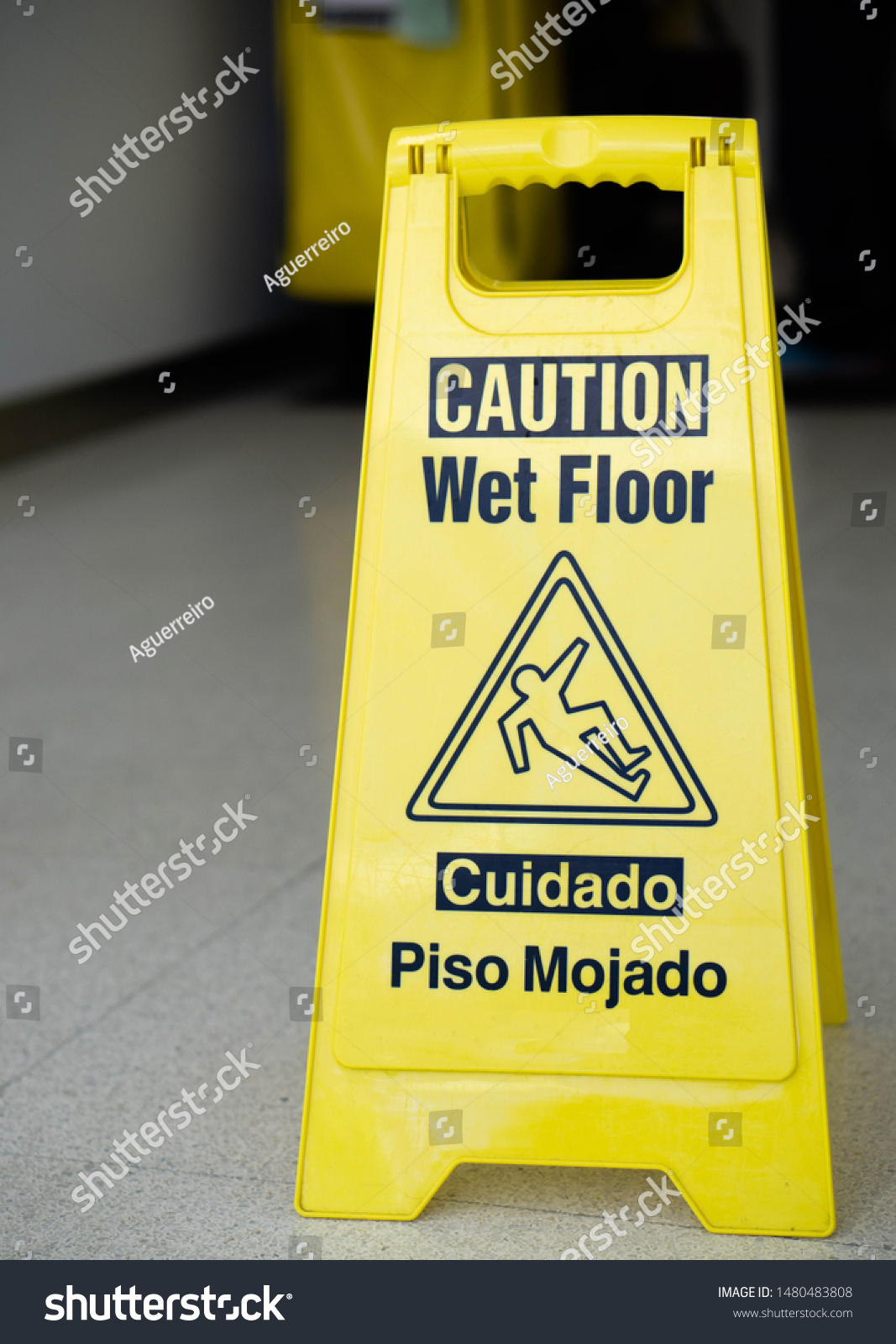 Wet Floor Sign English Spanish Stock Photo Edit Now 1480483808