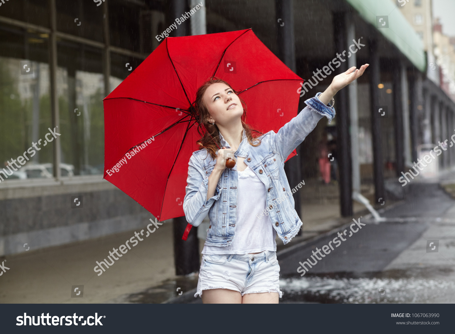 Wet Young Girl Walking Rain Umbrella Stock Photo Edit Now 1067063990