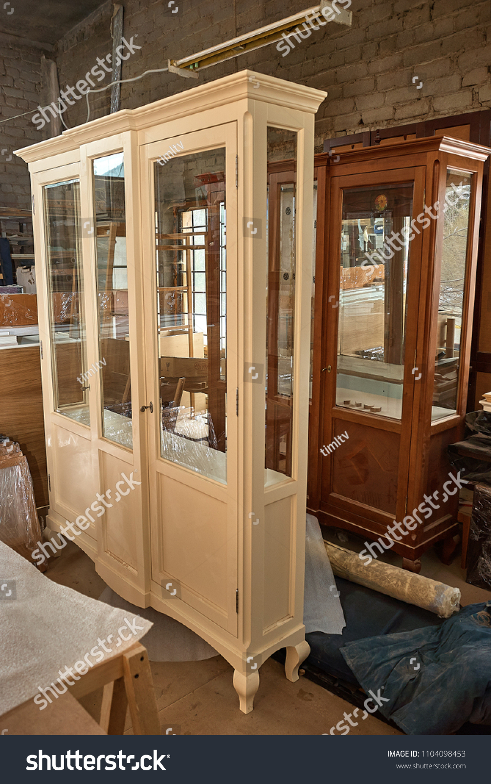 White Brown Cabinets Glass Doors Royalty Free Stock Image