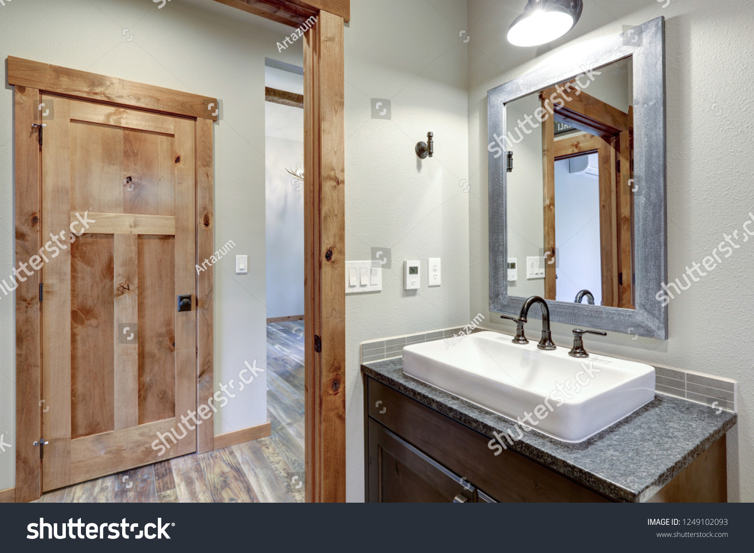 White Fresh Bathroom Interior Rectangular Vessel Stock Photo Edit