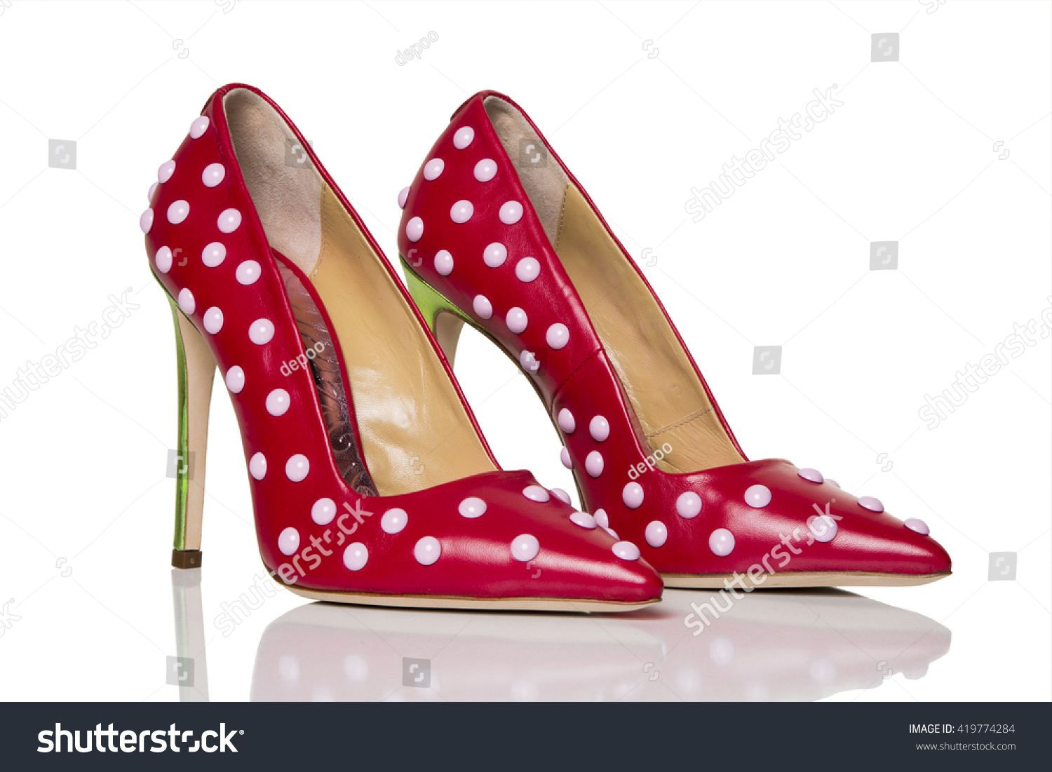 red and white polka dot heels