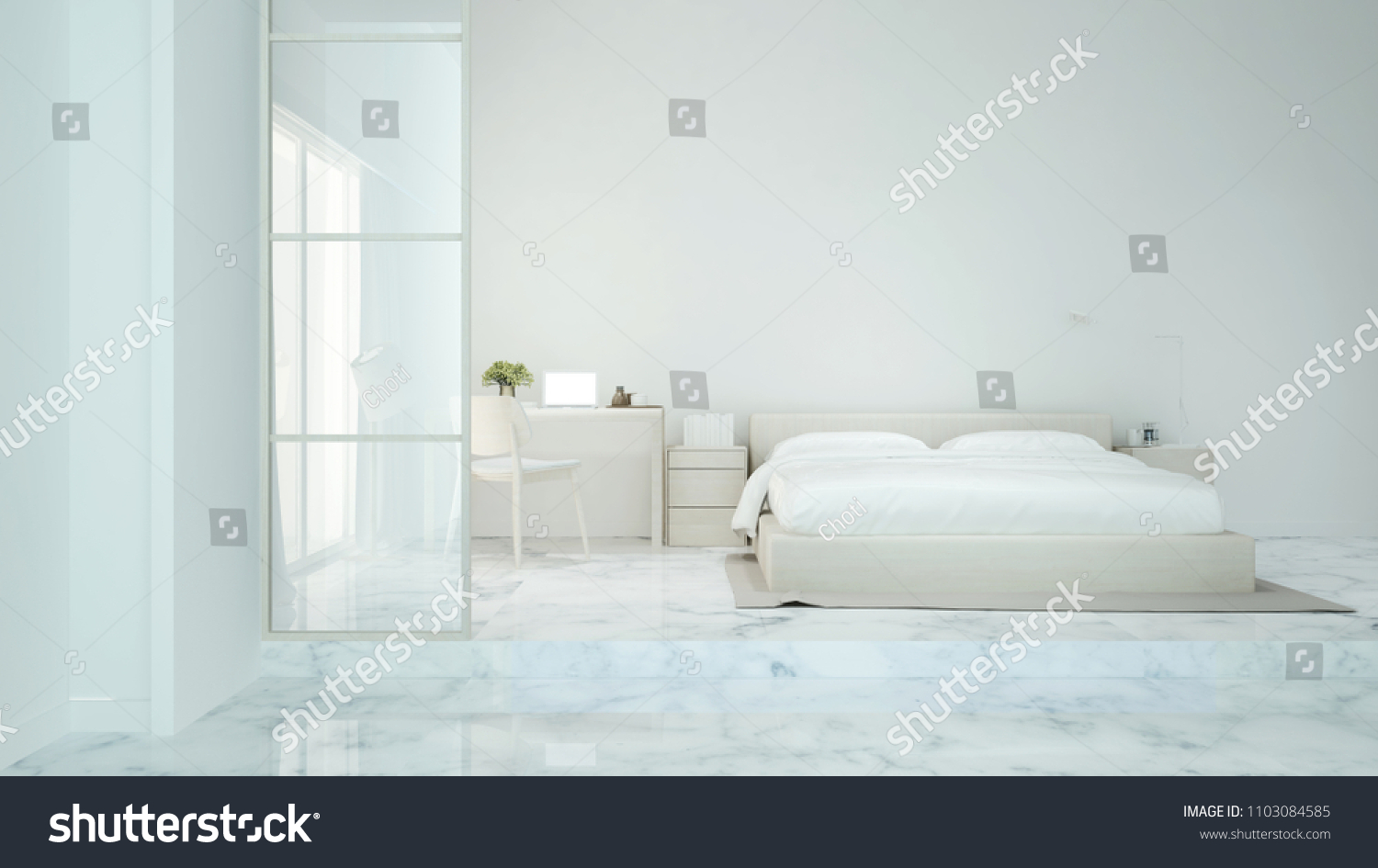 White Bedroom Study Room Home Condominium Stock Illustration