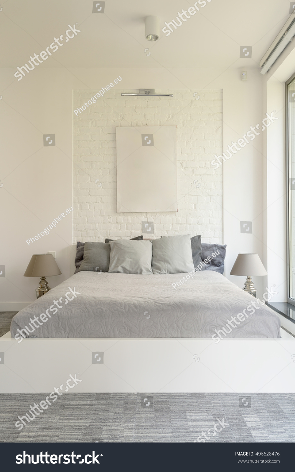 White Bedroom King Size Bed Grey Stock Photo Edit Now 496628476