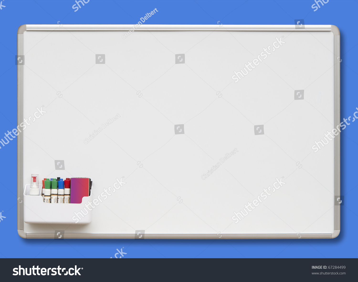 stock photo white board with colored markers isolated with shadow and clipping path 67284499