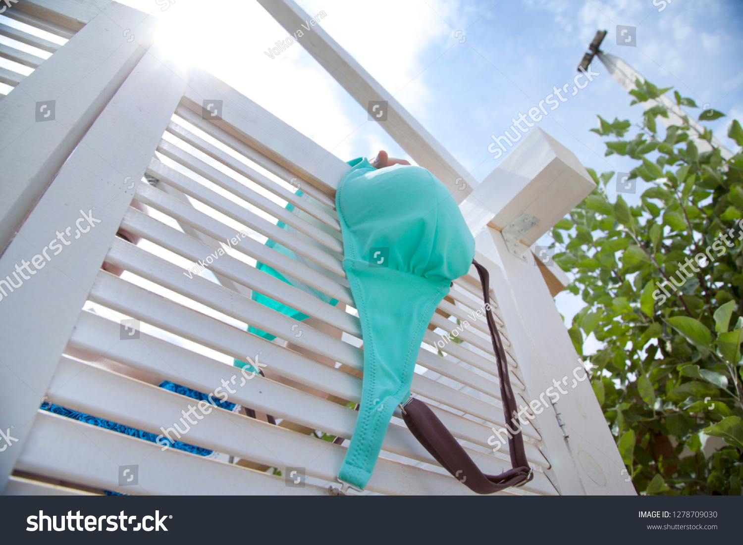 White Cabins Dressing Lockers Against Sky Stock Photo Edit Now