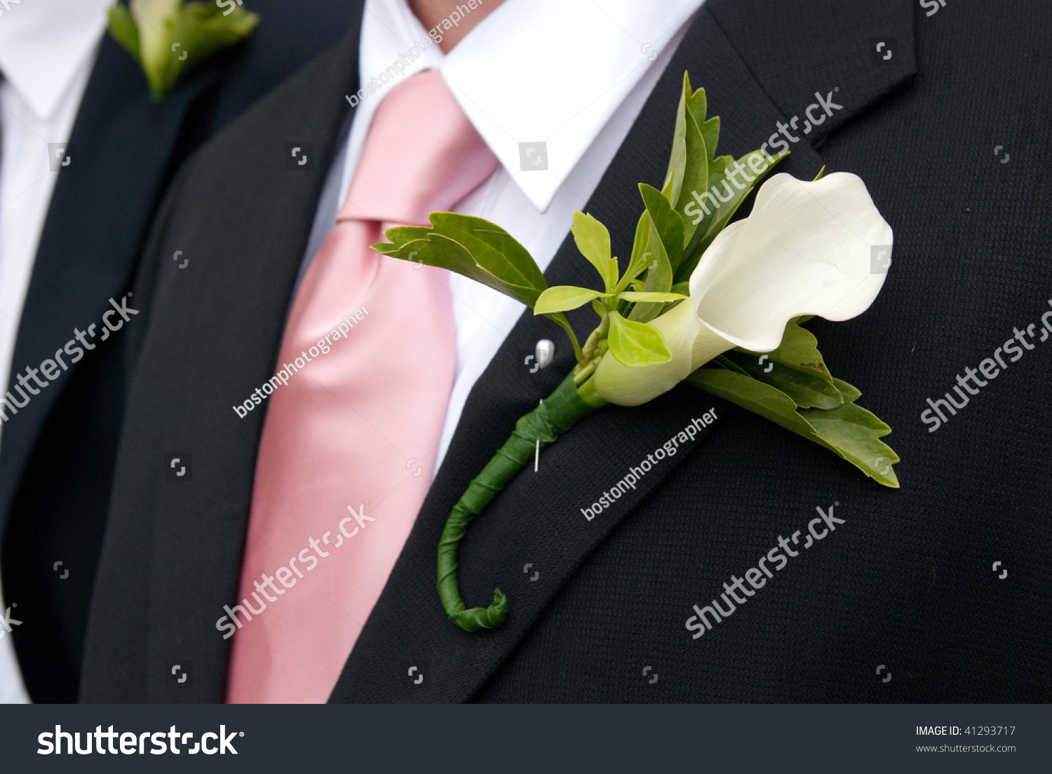 White Calla Lily Boutonniere On Black Stock Photo Edit Now 41293717