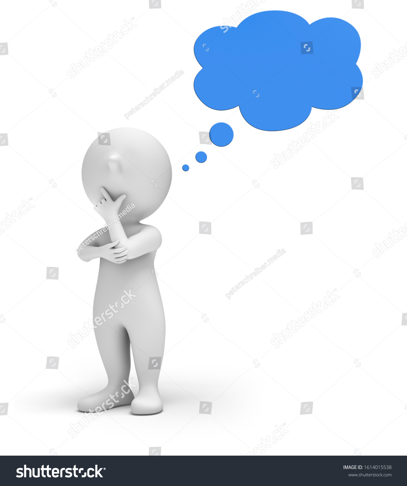 White Cartoon Character Blue Think Bubble Stock Illustration 1614015538 ...