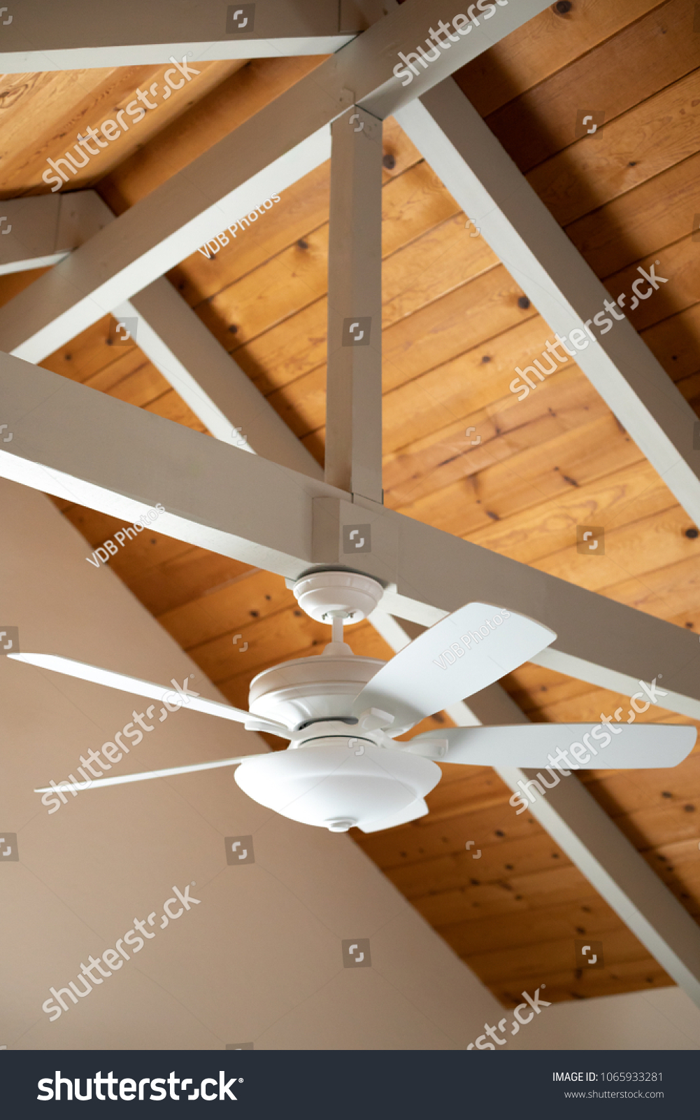 White Ceiling Fan On Exposed Support Stock Photo Edit Now