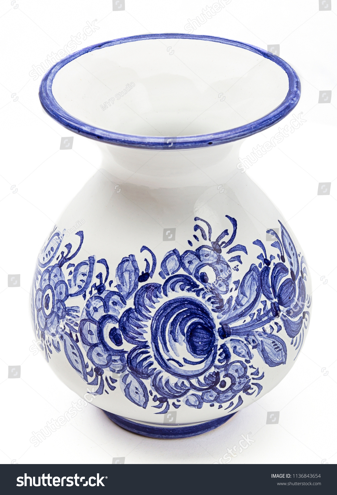 White Ceramic Vase Painted Blue Flower Stock Photo Edit Now