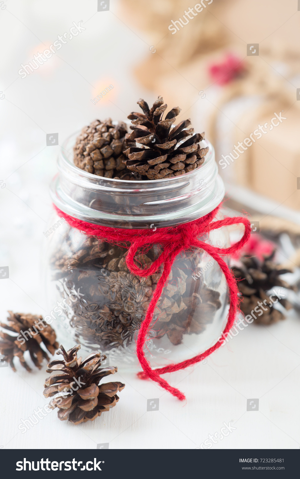 White Christmas Setting Pine Cones Glass Stock Photo Edit Now