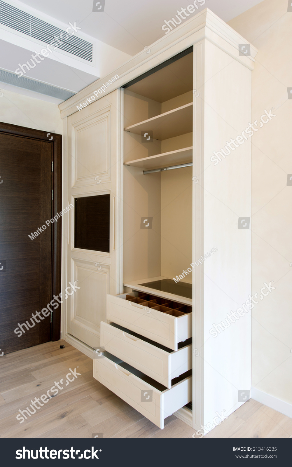 White Closet Sliding Doors Drawer Shelves Stock Photo Edit Now