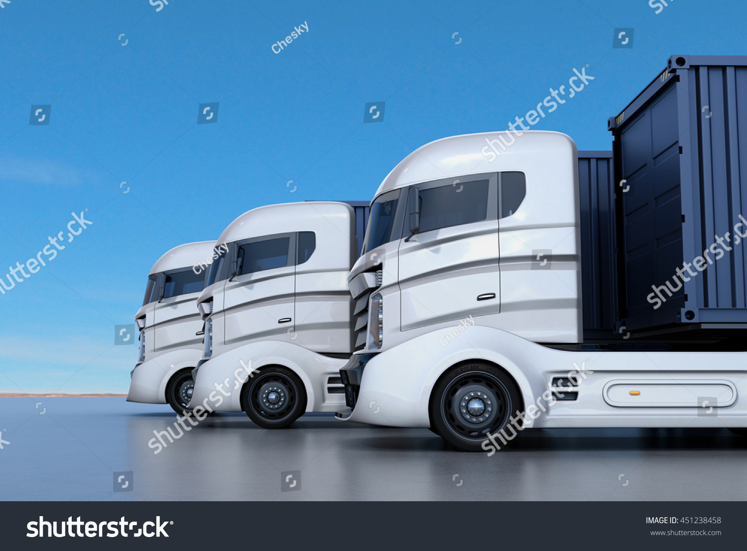 White Container Trucks Arranged Line 3d Stock Illustration 451238458