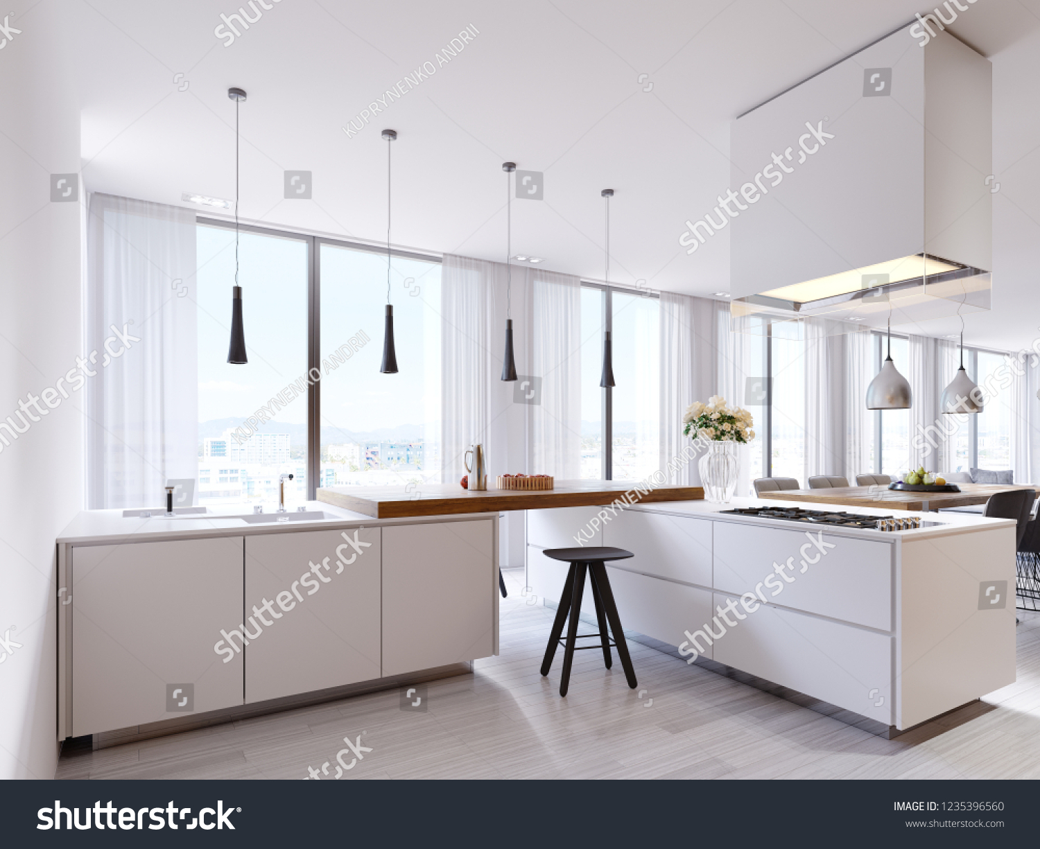 White Corner Kitchen Contemporary Style Bar Stock Illustration 1235396560