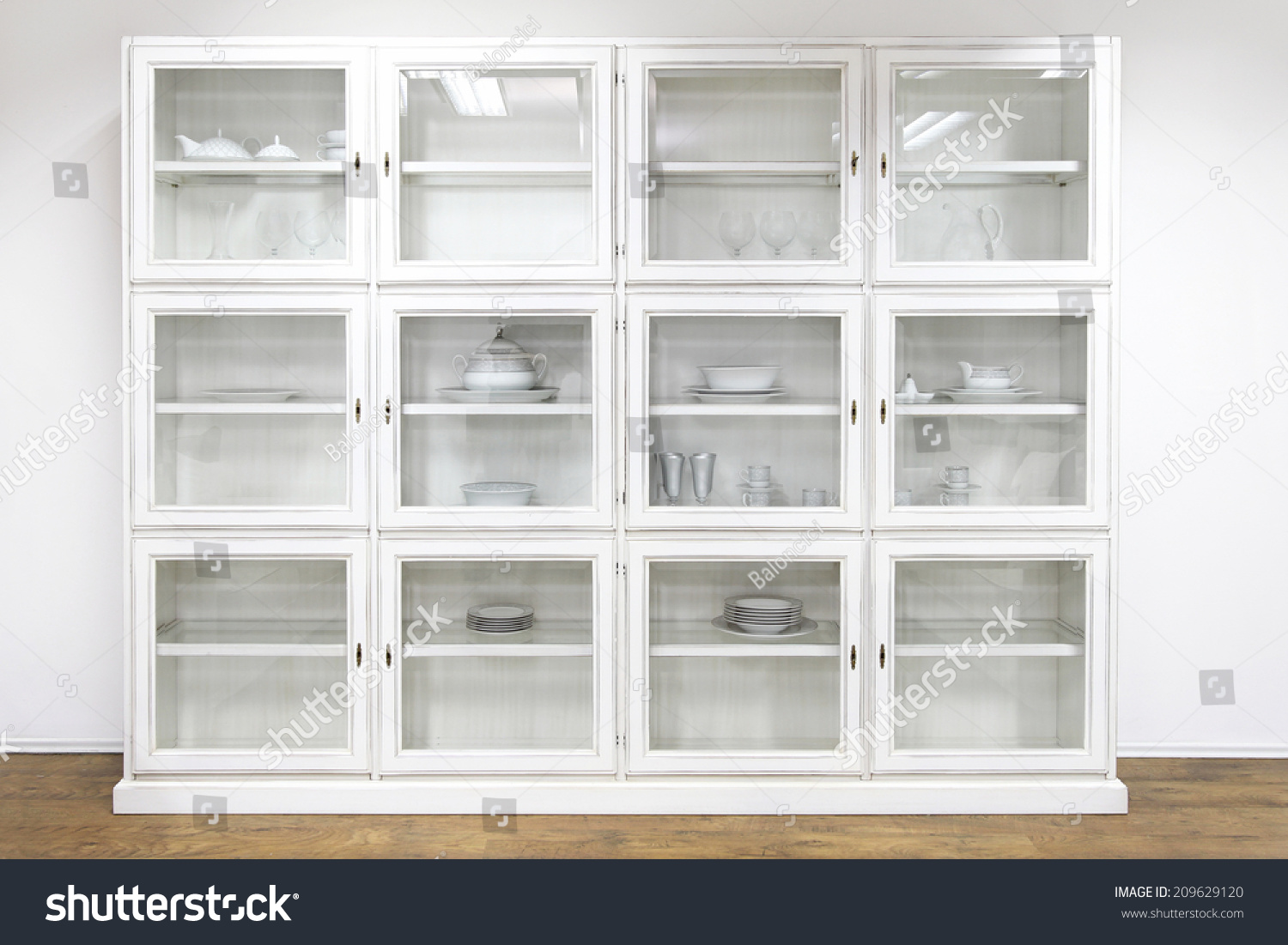 White Cupboard Display Cabinet Glass Doors Stock Photo 209629120