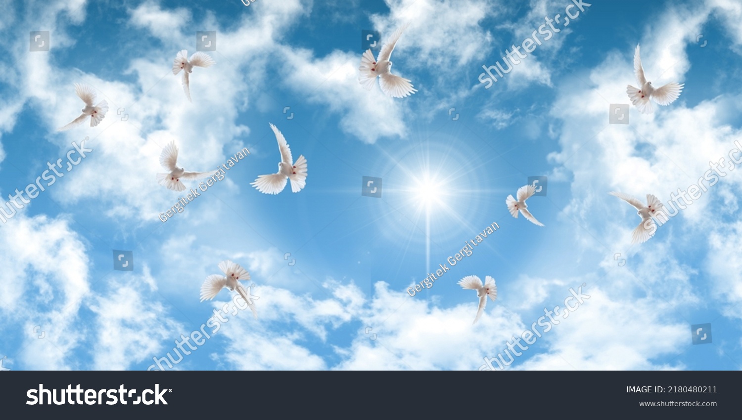 White Doves Flying Under Clouds Sunny Stock Photo 2180480211 | Shutterstock