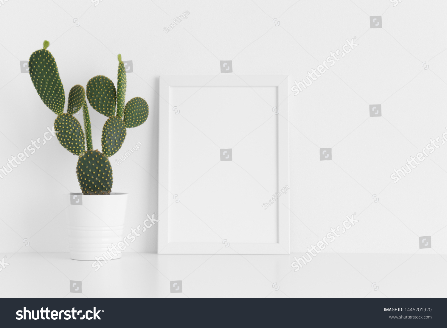 Download White Frame Mockup Opuntia Cactus Pot Stock Photo Edit Now 1446201920