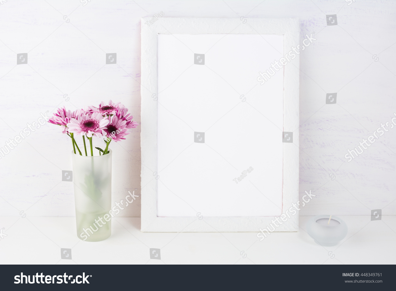 Download White Frame Mockup Lilac Daisies Empty Stock Photo ...